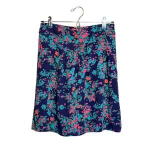 Boden skirt A- line blue pink ditzy floral print lined with zipper close Sz 4